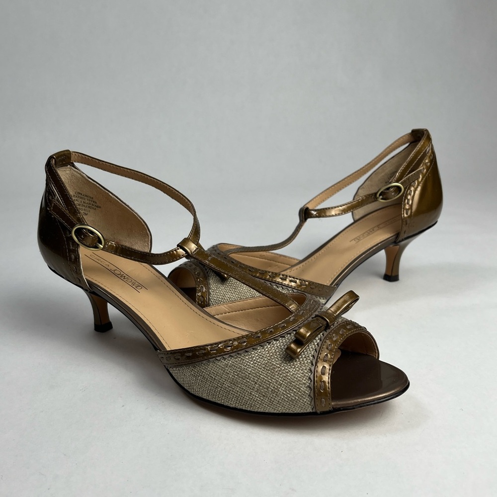 Circa Joan & David Chic Bronze Peep-Toe Sandal Heels